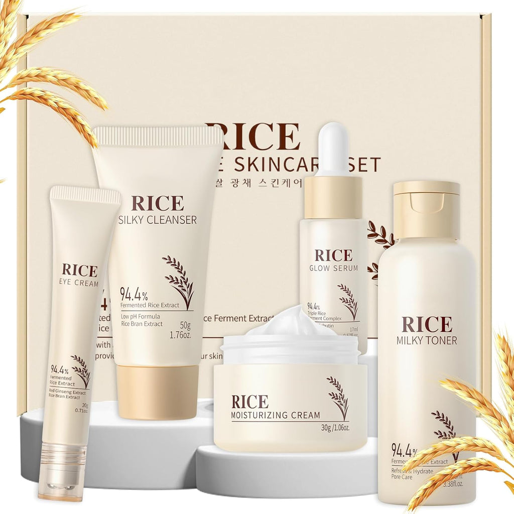 LAIKOU Skin Care Set, Korean Skin Care with Rice Cleanser, Toner, Serum, Eye Serum, Moisturizing Cream 5Pcs for Women Teen Girls Mom Daughter Mother'S Day Birthday Christmas Lover Korean Beauty