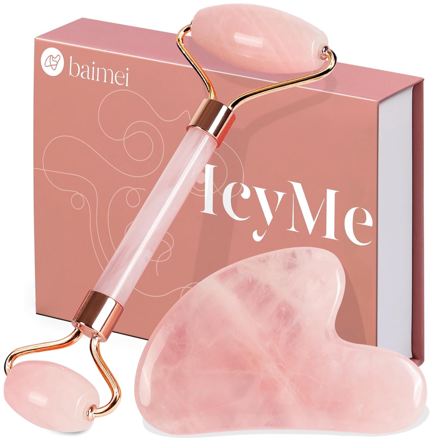 Rose Quartz Facial Roller Set